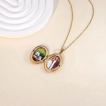 Custom 1/2 Photo Necklace Delicate Floral Oval Locket Pendant for Women Personalized Picture Gold Plated Stainless Steel Pendant