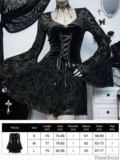 Halloween Gothic Grunge Punk Women Dress Long Sleeve Lace Slim Black Dresses 2026 New Y2K Harajuku Lolita Fairy Core Party Dress