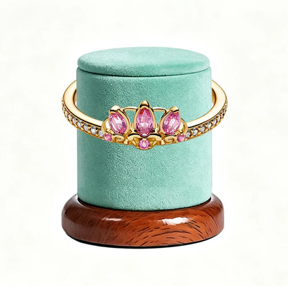 New 925 Silver Sparkling Double Heart Blue Pear Blossom Ice Pillar High Princess Crown Ring Fashion DIY Charm Jewelry