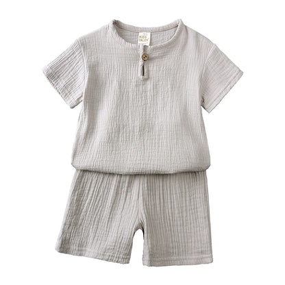 0-7years Summer Children's Clothing Set Boys & Girls Cotton Linen Suits Baby Loungewear Outfit T-shirt Tops + Shorts 2pcs