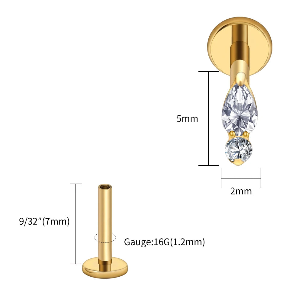 Right Grand ASTM F136 Titanium Teardrop Opal Cartilage Earring 16G Tiny Round CZ Forward Helix Labret Stud Piercing Jewelry
