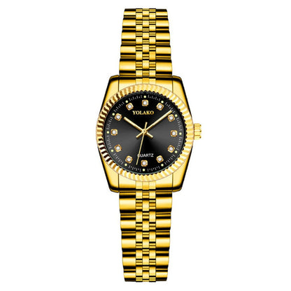 Watches for Women Simple Casual Student Fashion Quartz Diamond-Encrusted Steel Band Calendar Gold Set Men's Watch Couple