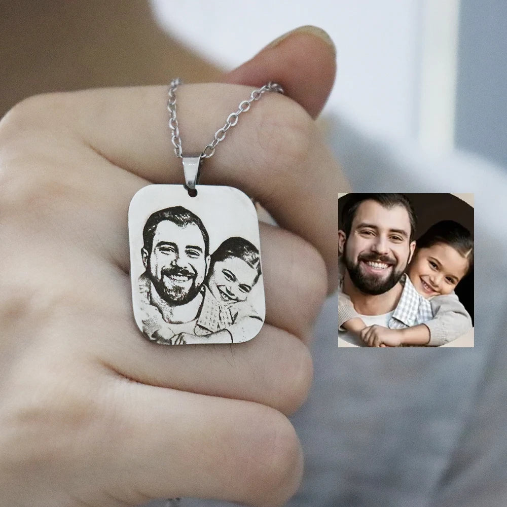 10*20mm Custom Engraved Photo Pendant Necklace For Man Woman Stainless Steel Personalized Image Portrait Couples Necklace Gift