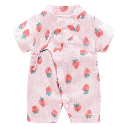 0-18M Summer Baby Girl Boys Clothing  Rompers Jumpsuit Short-sleeved Floral Print  Cute Soft Newborn Infant Baby Kimono Playwear