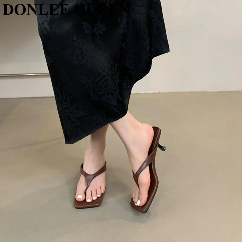 Fashion Brand High Heel Slippers Women Slip On Slide Narrow Band Sandals Shoes Casual Female Slipper Big Size 40 Sandalias Mujer