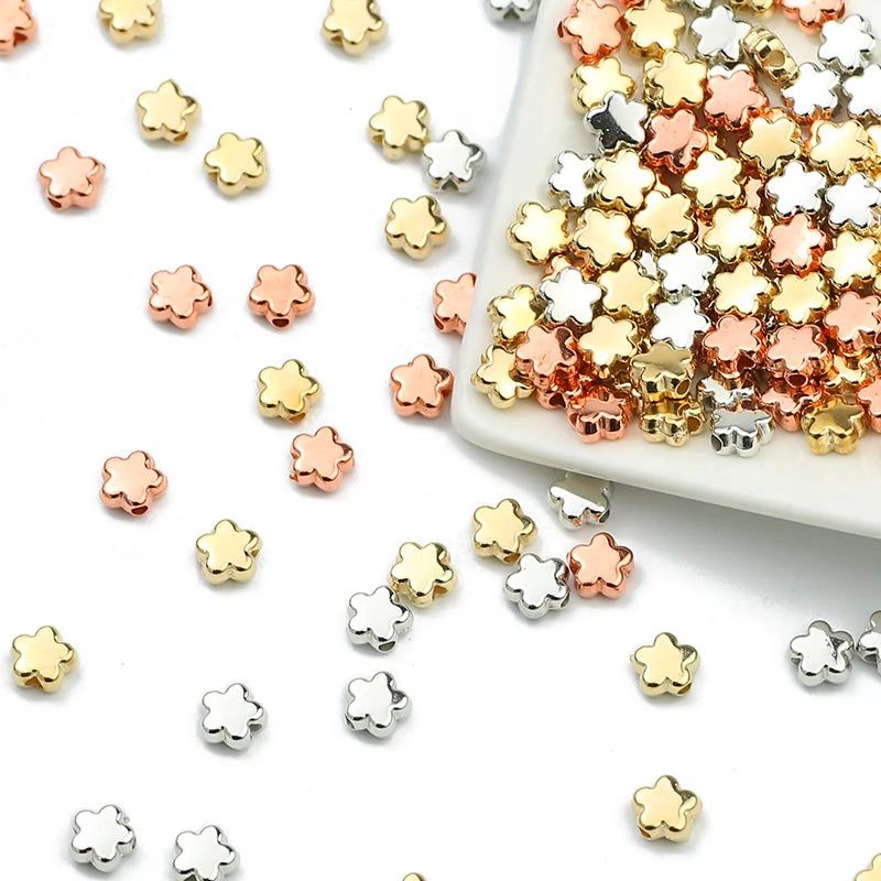 100-400pcs Gold Color Beads 4mm 6mm CCB Cube Crown Heart Pendant Star Spacer Loose Beads for Love Jewelry Making Bracelets DIY S
