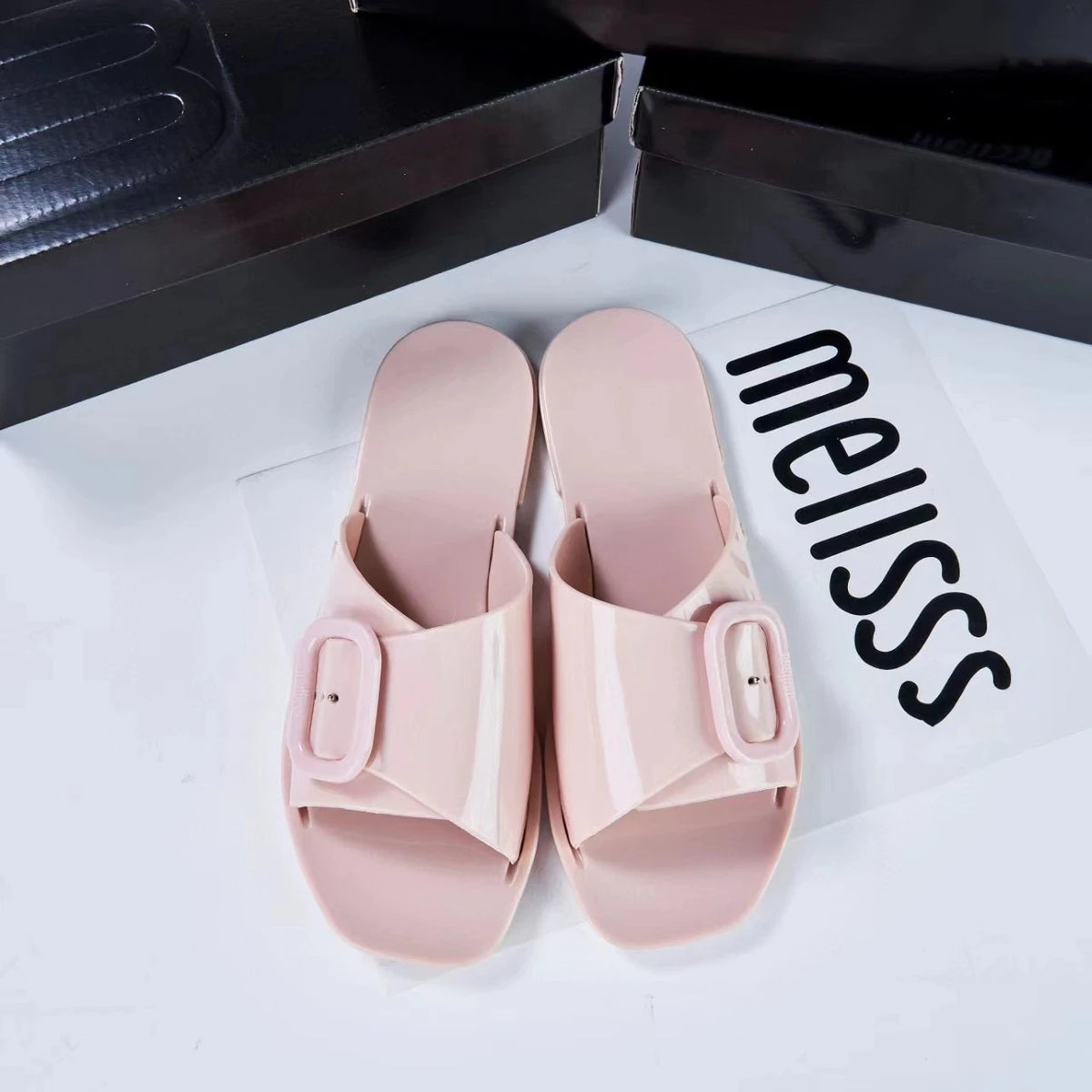 Mini Melissa Outdoor Women's Jelly Slides Sweety Girls Wide Buckle Slippers Adult Ladies Non-slip Flat Beach Vacation Shoes