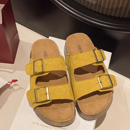 Smile Women's Sandals New Summer Soft-soled Platform Sandals Roman-style Slippers With Belt-buckle Popular Slip-on Flat Slippers