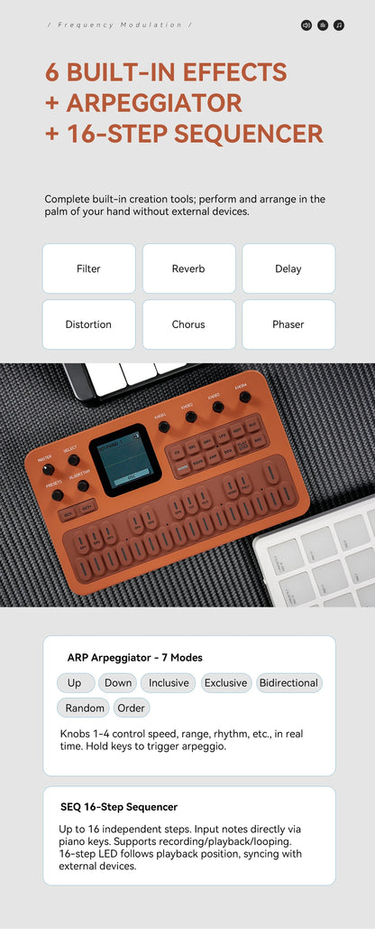 M-VAVE FM-1 Desktop FM Synthesis Keyboard, ANN Tone Clone Tech, 9 Built-in Effects Chain, Mono/Poly Mode, TFT Display