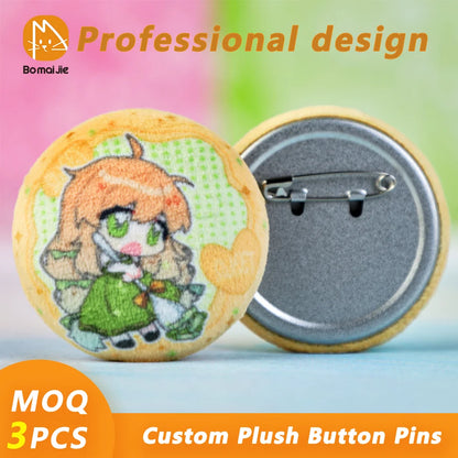 3pcs Custom Plush Button Pins Badges Plush Tinplate Customizable Soft Hat Bag Creative Metal Cartoon Decor Photo Customization