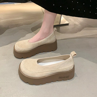 Aphixta 2025 New Suede Platform Shallow Woman Shoes Yellow Loafers Spring Woman Fashion Shoes Concise Chunky Heel Shoes Woman