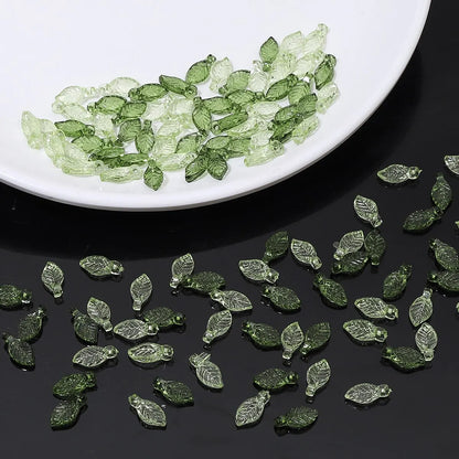 100pcs Acrylic Mini Small Tree Leaf Hand Beaded DIY Handmade Necklace Earrings Loose Bead Separated Bead Jewelry Accessory Mater
