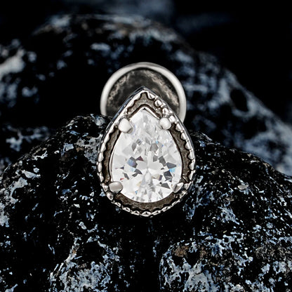 Right Grand ASTM F136 Titanium Teardrop CZ Cartilage Earring Threaded Labret Stud 16G Tiny Pear CZ Helix Conch Earlobe Piercing