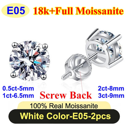 PureNew 0.5-3ct Classic Full Moissanite Earrings For Women S925 Silver Plated 18k Gold D Color VVS1 Women's Moissanite Earrings