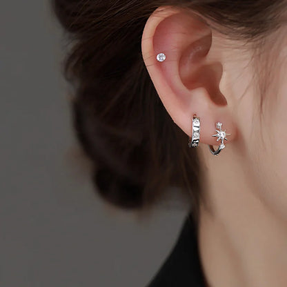 925 Sterling Silver Zircon Star Asymmetry Hoop Earrings For Women Party Classic Fine Jewelry Small Niche Minimalist Accessories