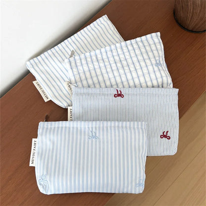 New Blue Color Mommy Bag Bowknot Embroidery Makeup Bag Zipper Baby Diaper Bag Nappy Pouch Travel Toiletry Storage Bags