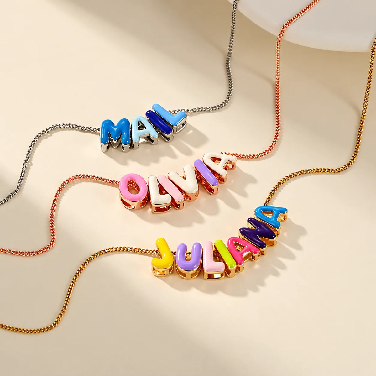 Custom Name Bubble Letter Necklace 304 Stainless Steel Chain Personalized Random Colored Enamel Letter Pendant Bohemian Necklace
