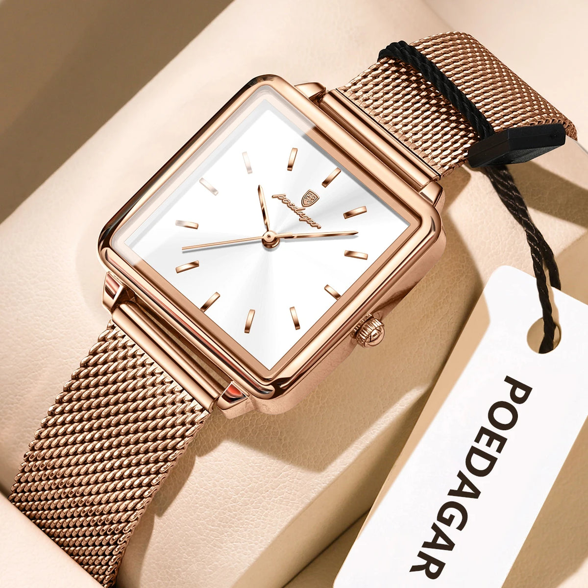 POEDAGAR Square Fashion Ladies Watch Waterproof Stainless Steel Mesh Watch For Woman Elegant Women's Quartz Watches Female Reloj