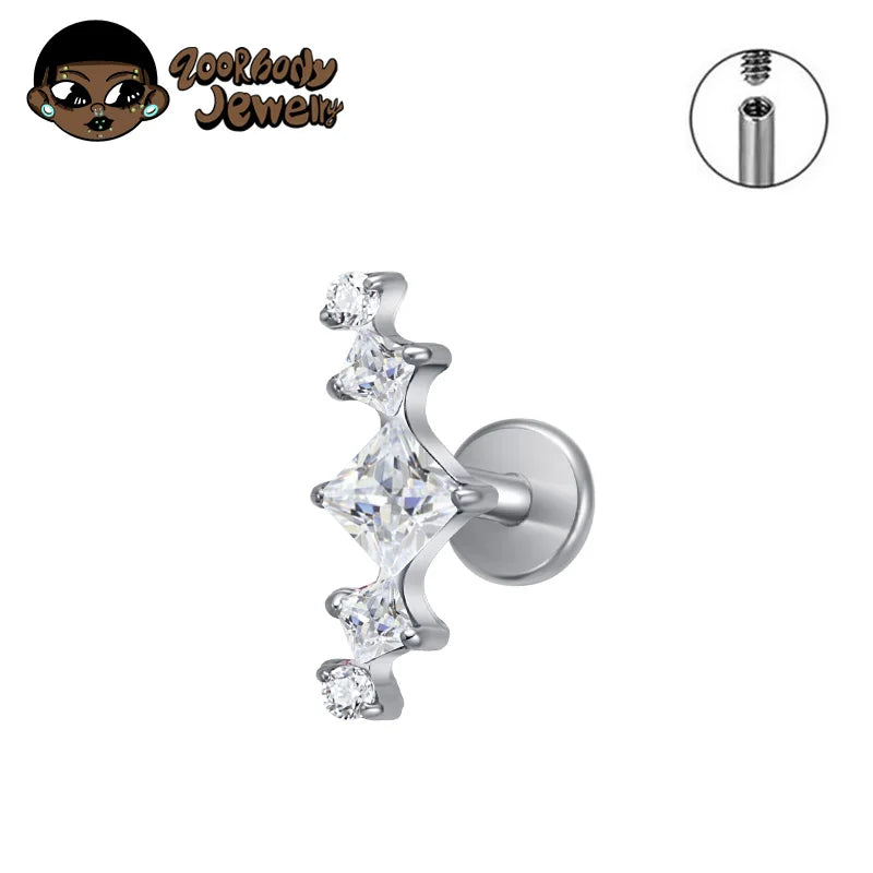 ASTM F136 Titanium Princess Arch Square CZ Helix Piercing Labret Tragus Conch Earrings Lobe Lip G23 TItanium Nose Body Jewelry
