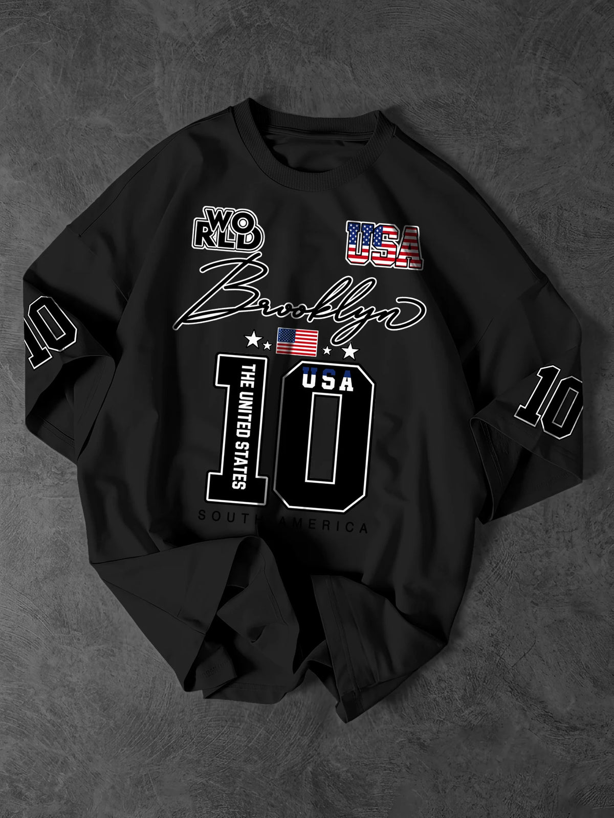 Men's & Women's USA Brooklyn 10 Varsity Graphic T-Shirt American Flag Print Y2K Streetwear Oversized Crew Neck Tee