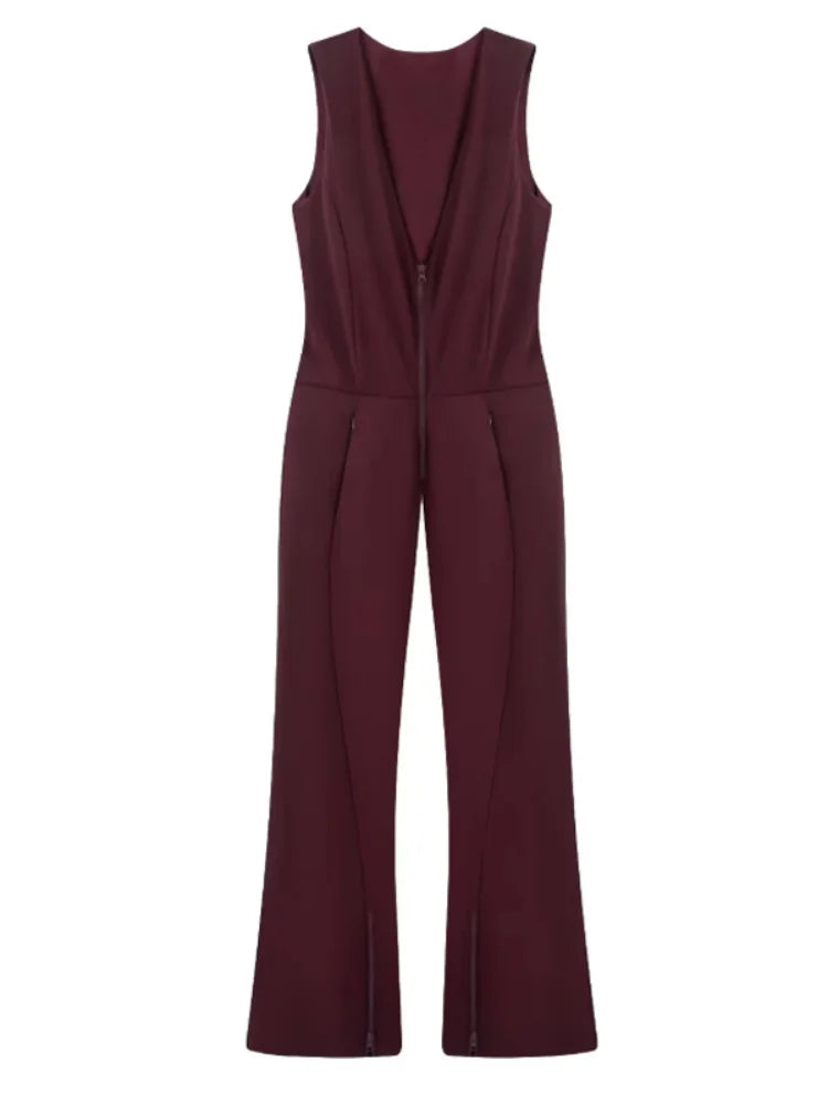 Chic Black Stand Collar Skiwear Women Cause Full Sleeve Waist Cinching High Waist Slim Jumpsuit 2026 Lady Winter Warm Outfit New