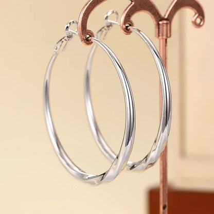 Huitan Trendy Simple Style Silver Color/Gold Color Big Hoop Circle Earrings For Women Wedding Daily Party Versatile Accessories