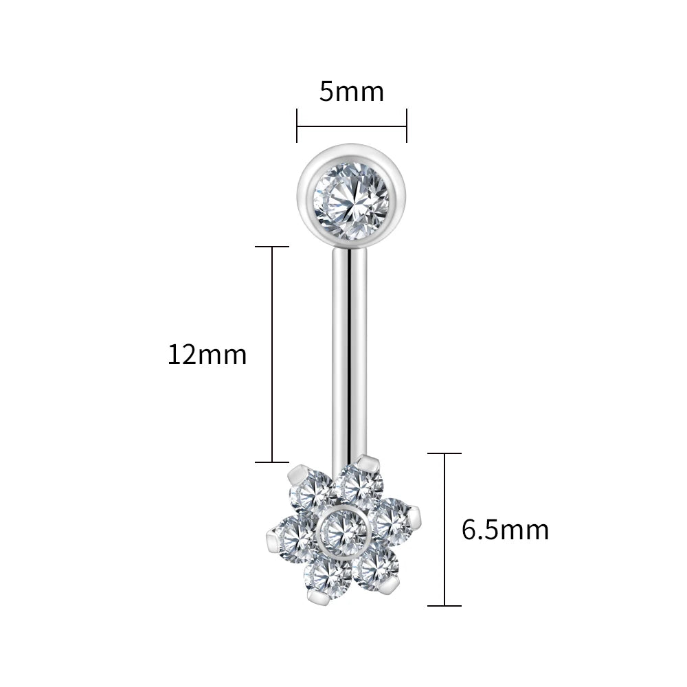 Right Grand ASTM F136 Titanium CZ Flower VCH Piercing 14G L-Bend Barbell Christina Piercing Jewelry
