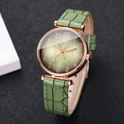 Fashion Leaf  Dial Women Wristwatch Elegant Leather Strap Quartz Watch For Ladies Clock Reloj Mujer (Without Box)