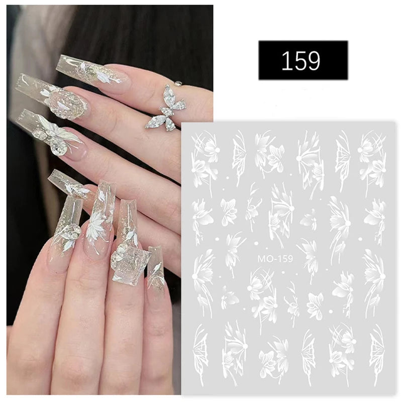 5D Embossed Nail Art Decals Elegant Petals Florals Daisy Flowers Leaves Adhesive Sliders Stickers For Manicure Tips Decoration