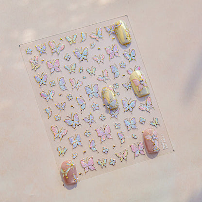 Red Butterfly 5D Nail Sticker Nail Art Decoration Spring Flowers Nail Art Decal Relief Sticker Press on Nails