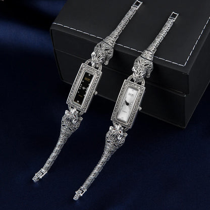 Thailand Silver Solid 925 Sterling Silver Marcasite Luxury Wrist Watches Jewelry Leopard Women's Quartz Watches New Trend
