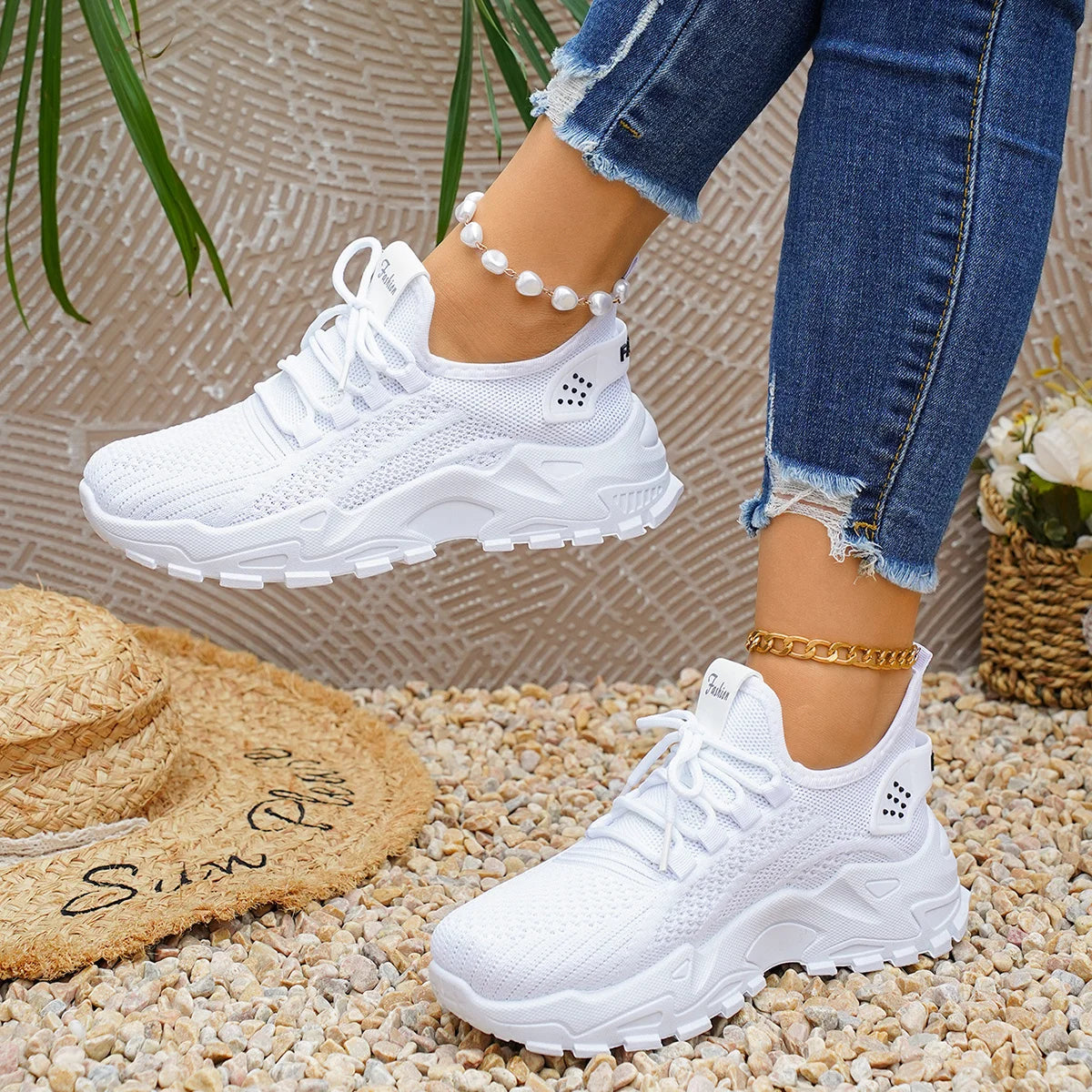Women air cushion sneakers、arch support、non slip outsole、breathable mesh low top shoes