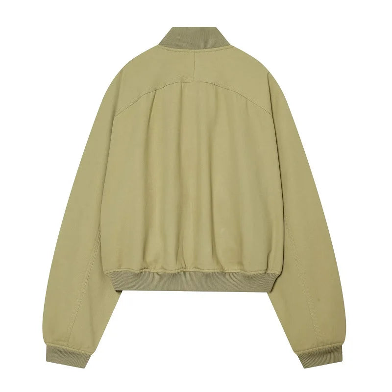 MUJER Varsity Bomber Jackets for Women Zipper Cropped Jacket Woman Outerwears Casual Womens Coats Long Sleeve Women's Jackets