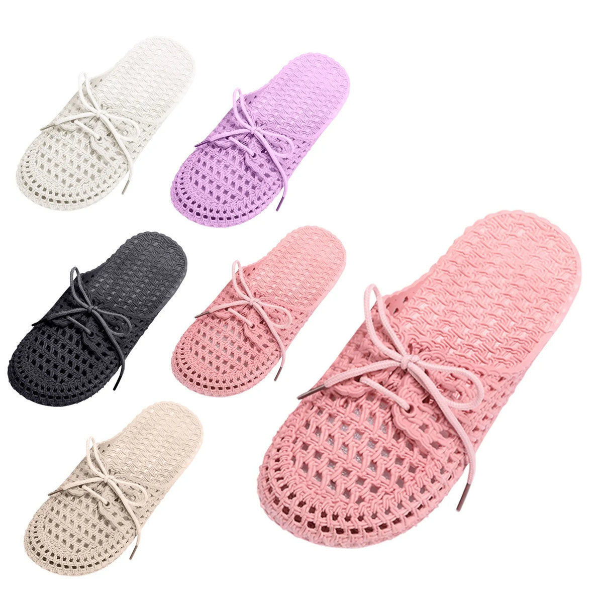 Lace Up Slippers Women Flat Sandals Summer Vacation Beach Shoes Daily Home Non Slip Soft Slippers Ladies Sandalias Mujer