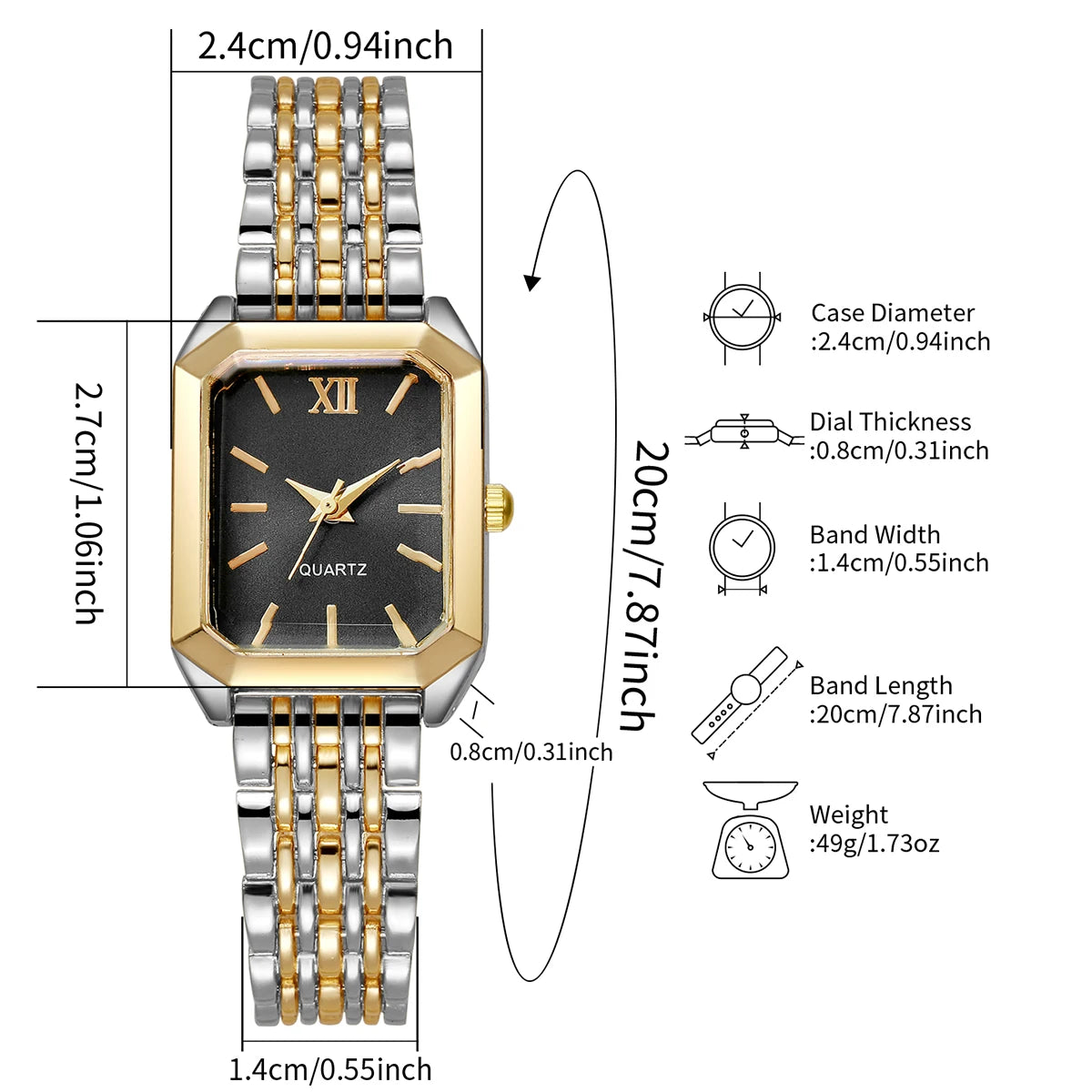 2PCS Fashion Mix Gold Women Quartz Watch Heart Bracelet Set Ladies Rectangle Roma Dial Wristwatch Reloj Mujer (Without Box)