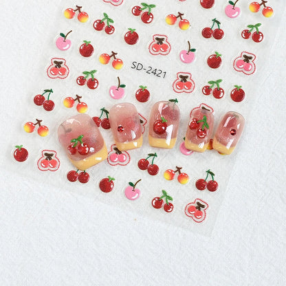 5D Embossed Nail Art Decals Elegant Petals Florals Daisy Flowers Leaves Adhesive Sliders Stickers For Manicure Tips Decoration