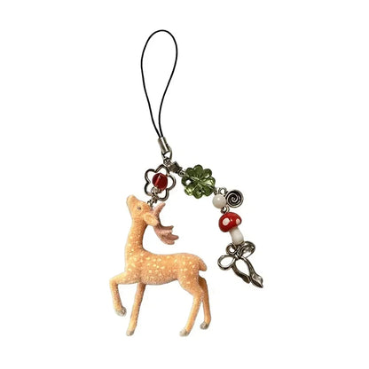 Cute Portable Deer Keychain 11.5cm Length Korean Style Phone Charms Handmade DIY Bead Case