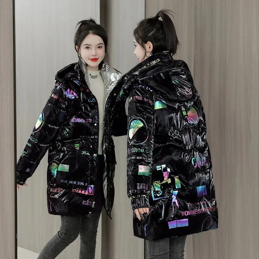 Women's Glossy Hooded Long Coat