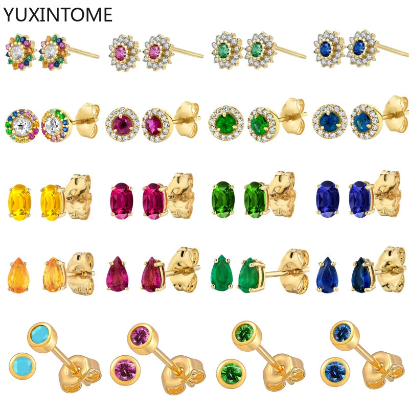 925 Sterling Silver Ear needles Crystal Zircon Small studs Earrings for Women gold-plated round Piercing Earrings New in 2022