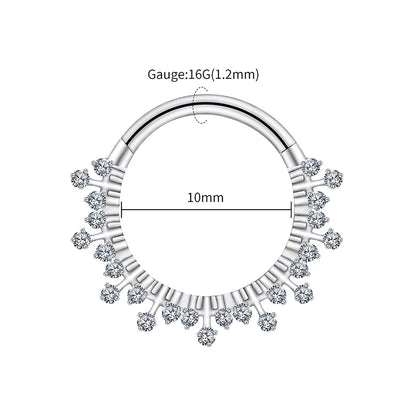 Right Grand ASTM F136 Titanium 16G CZ Hinged Clicker Segment Hoop Ring Sunburst CZ Daith Earring Septem Nose Piercing Jewelry