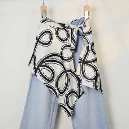 Streetwear Layering Pannier Skirt with Side Tie, Paisley Polka Dot Leopard Print Hem, Multifunctional Apron Skirt for Dresses
