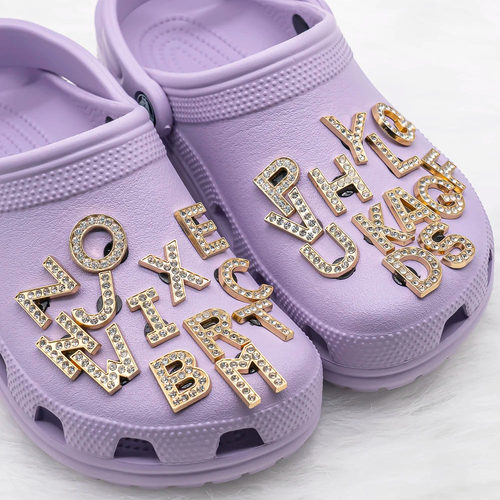 1pcs Metal Gold Luxury Letters Shoe Charms for Clog Alphabet Shoes Decorations Pins for Women Girl Sandal DIY Party Favor Gifts