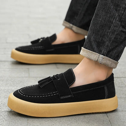 Mens Loafers Tassel Shoes Autumn  Fours Season British Style Fashion Casual Shoes Trendy Platform Anti Slip Vulcanized Shoes