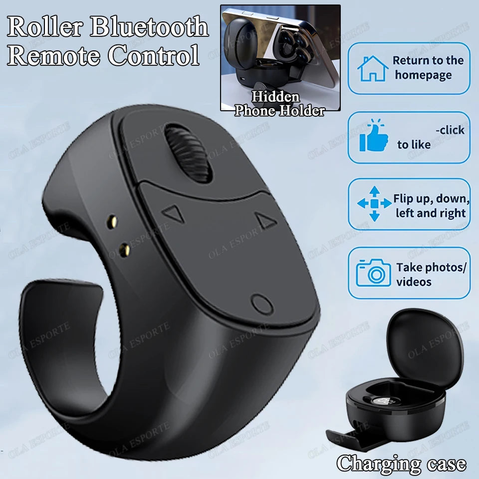 Remote Control Wireless Bluetooth Roller Fingertip Ring portable Mobile Mice Video Automatic Page Turner Browsing Ring R12