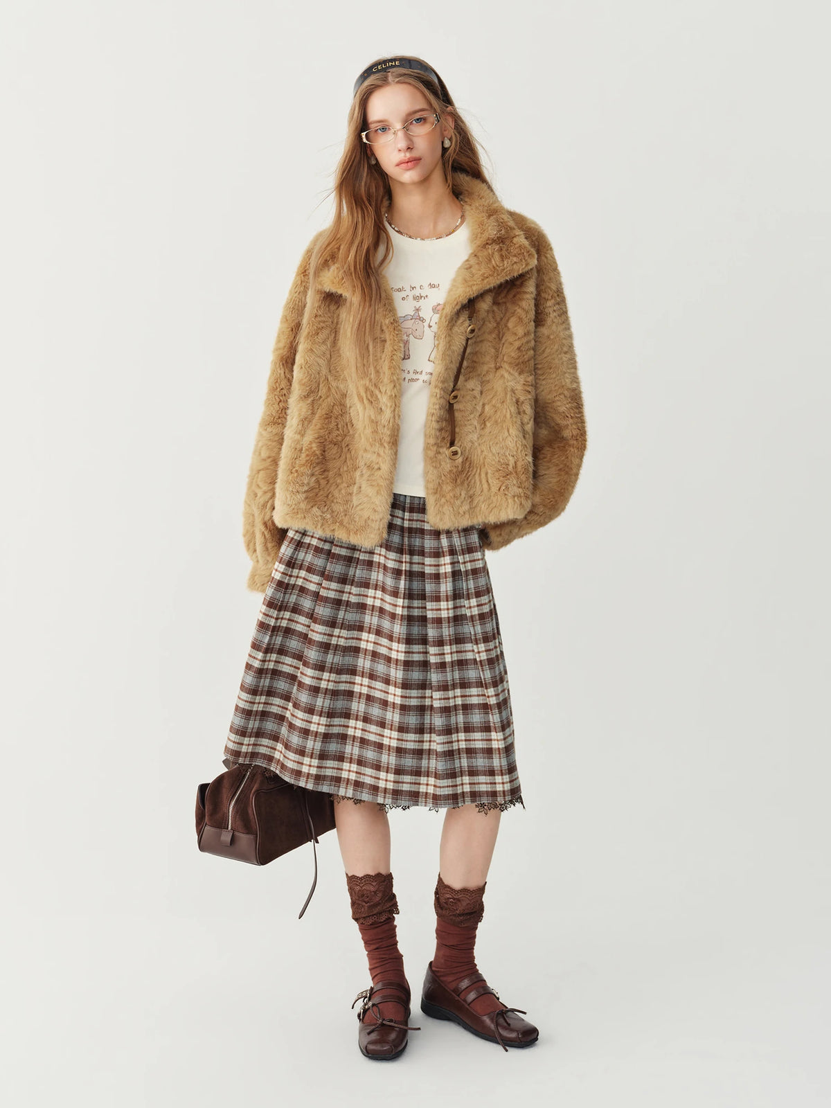 FSLE 2026 Fall Winter Women's Elegant Vintage Lace Preppy Plaid High Waist Flattering A-Line Midi Skirt - Chic for Daily Wear