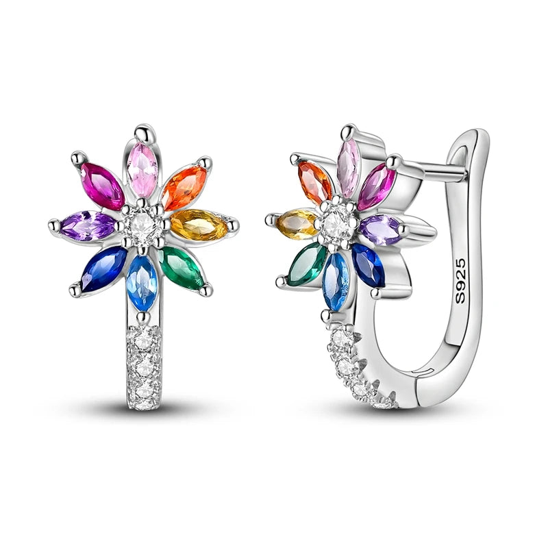 Original 925 Sterling Silver Hoop Earrings Women's Fashion Jewelry Butterfly Iris Lily of the Valley Tulip Flower Luxury Earring