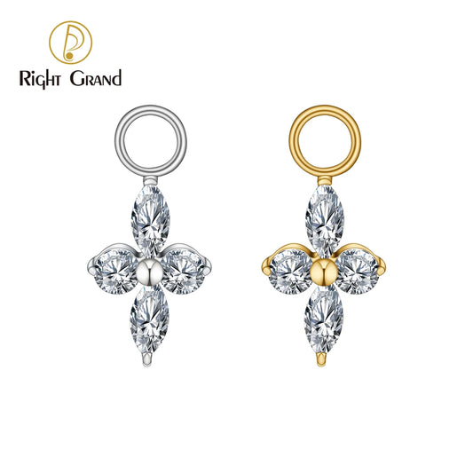 Right Grand ASTM F136 Titanium Cubic Zirconia Four-Point Star Pendant Charm for Ear Lobe Dangle Hoop Huggie Earrings