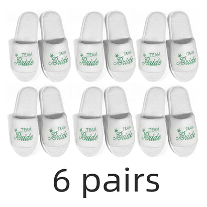 Bride & Bridesmaid, Wedding Party Guests Home Slip On Shoes Bridal Party Slippers Open-toe With Golden, Mint Green and Pink