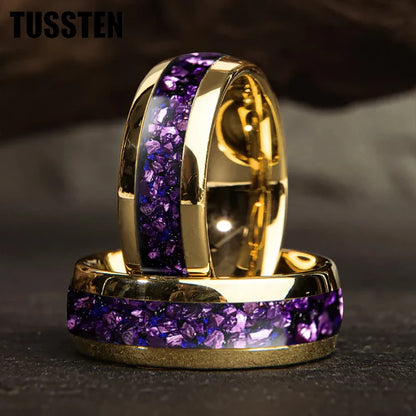 TUSSTEN 4/6/8MM Men's and Women's Wedding Tungsten Ring Galaxy Orion Nebula And Purple Crystal Stone Inlaid Comfortable Fit