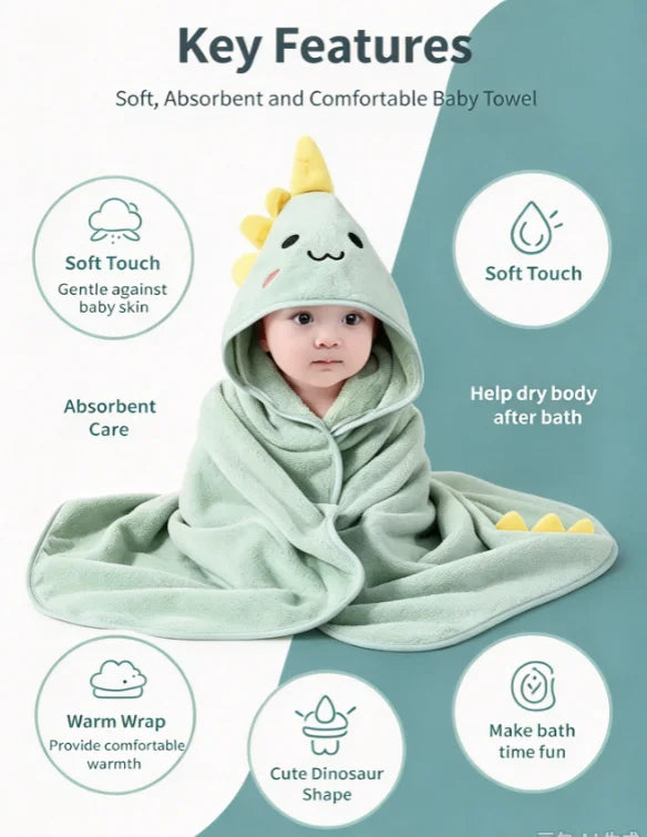 HTMCK Coral Velvet  Cape Bath Towel Newborn Bath Wrap Bath Towel Cute Cartoon Cape Bathrobe